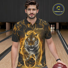 Load image into Gallery viewer, Custom Yellow Flame Tiger Bowling Polo Shirts For Men, Tiger Bowling Team Shirt IPHW9763
