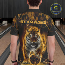 Load image into Gallery viewer, Custom Yellow Flame Tiger Bowling Polo Shirts For Men, Tiger Bowling Team Shirt IPHW9763