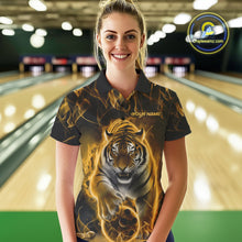 Load image into Gallery viewer, Custom Yellow Flame Tiger Bowling Polo Shirts For Women, Tiger Bowling Team Shirt IPHW9763