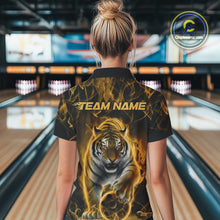 Load image into Gallery viewer, Custom Yellow Flame Tiger Bowling Polo Shirts For Women, Tiger Bowling Team Shirt IPHW9763