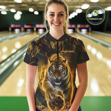 Load image into Gallery viewer, Custom Yellow Flame Tiger Bowling Quarter-Zip Shirts For Women, Tiger Bowling Team Shirt IPHW9763