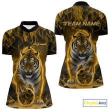 Load image into Gallery viewer, Custom Yellow Flame Tiger Bowling Quarter-Zip Shirts For Women, Tiger Bowling Team Shirt IPHW9763