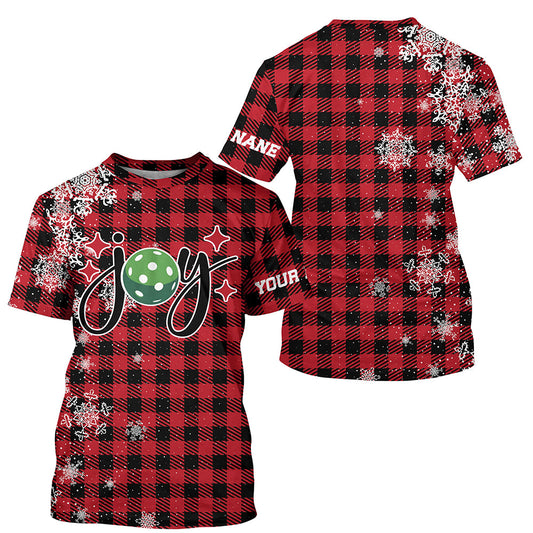 Black And Red Plaid Snowflake Custom Christmas Pickleball T-Shirts For Men, Chirstmas Pickleball Outfits IPHW7755