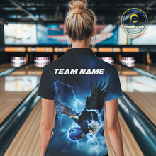 Load image into Gallery viewer, Custom Blue Thunder Lightning Eagle Bowling Women Polo Shirts, Eagle Bowling Jerseys IPHW10146