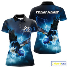 Load image into Gallery viewer, Custom Blue Thunder Lightning Eagle Bowling Women Polo Shirts, Eagle Bowling Jerseys IPHW10146