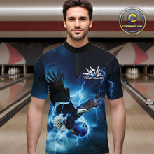 Load image into Gallery viewer, Custom Blue Thunder Lightning Eagle Bowling Men Quarter-Zip Shirts, Eagle Bowling Team Jerseys IPHW10146