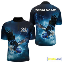 Load image into Gallery viewer, Custom Blue Thunder Lightning Eagle Bowling Men Quarter-Zip Shirts, Eagle Bowling Team Jerseys IPHW10146