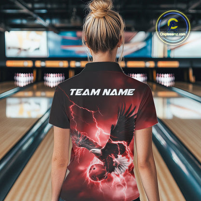 Custom Red Thunder Lightning Eagle Bowling Women Polo Shirts, Eagle Bowling Team Jerseys IPHW10147