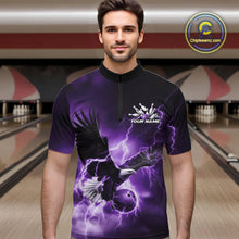 Load image into Gallery viewer, Custom Purple Thunder Lightning Eagle Bowling Men Quarter-Zip Shirts, Eagle Bowling Team Jerseys IPHW10148
