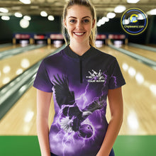 Load image into Gallery viewer, Custom Purple Thunder Lightning Eagle Women Bowling Shirts, Eagle Bowling Team Jerseys IPHW10148