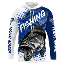 Load image into Gallery viewer, Personalized Bass Long Sleeve Tournament Fishing Shirts, Custom Bass Fishing Jerseys | Blue IPHW5800