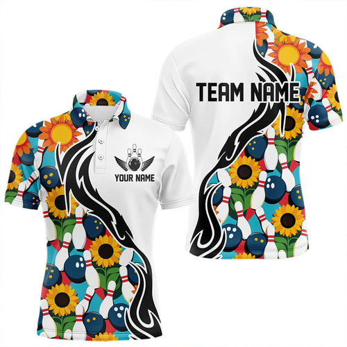 Custom Sunflower Bowling Pattern Polo Shirts For Men, Sunflower Bowling Team Shirts IPHW8439