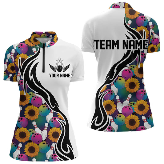 Custom Sunflower Bowling Pattern Quarter-Zip Shirt For Women, Sunflower Bowling Team Shirt IPHW8441