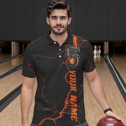 Black And Red Custom Dragon Bowling Polo Shirts For Men, Dragon Bowling League Shirts Outfits IPHW8686