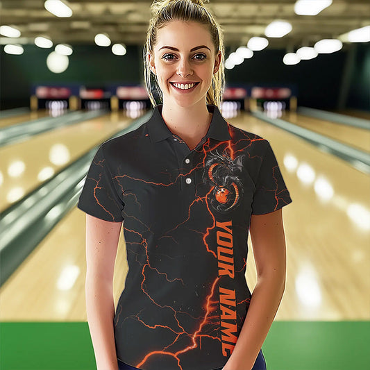 Black And Red Custom Dragon Bowling Womens Polo Shirt, Dragon Bowling League Shirts Outfits IPHW8686
