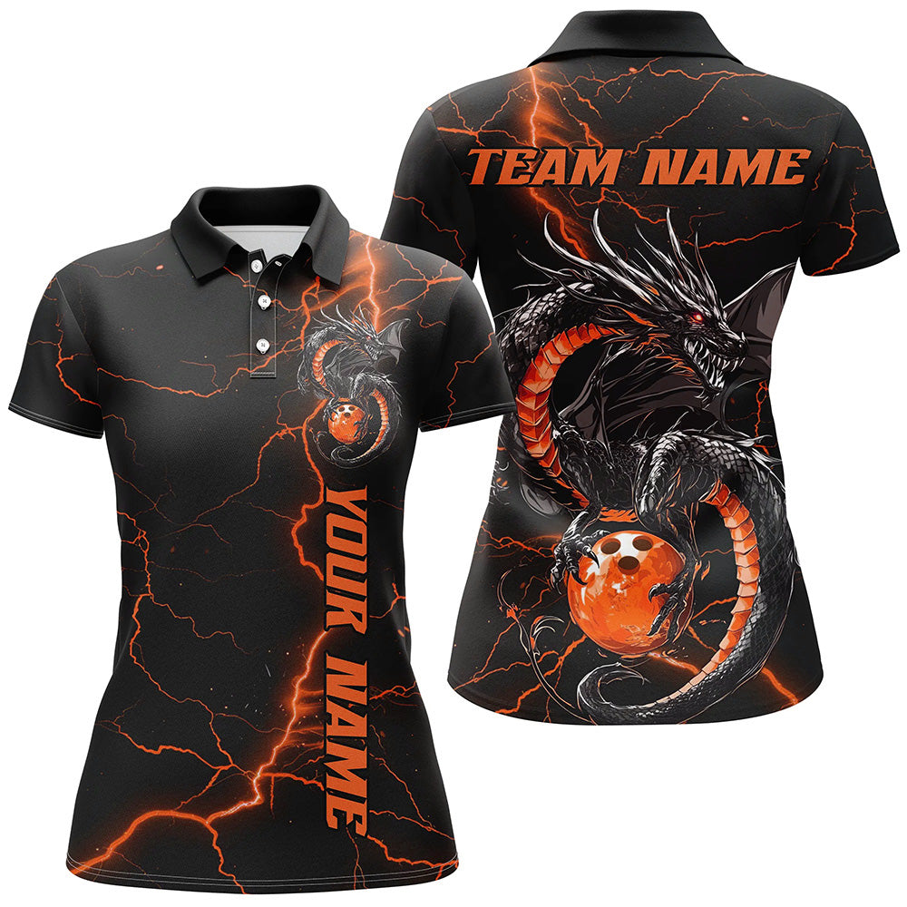 Black And Red Custom Dragon Bowling Womens Polo Shirt, Dragon Bowling League Shirts Outfits IPHW8686