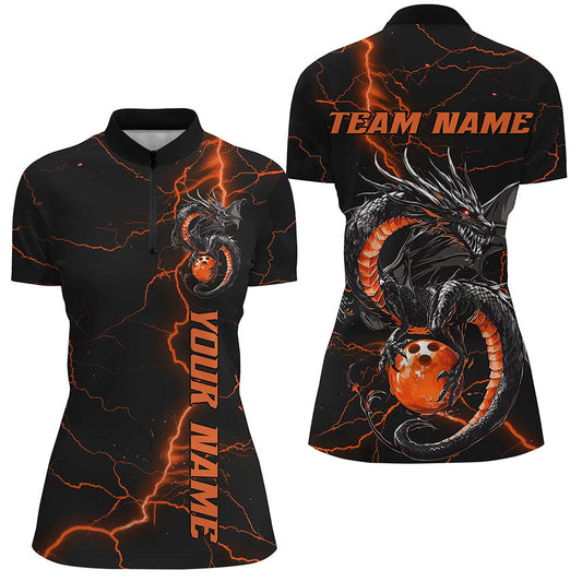 Black And Red Custom Dragon Bowling Womens Quarter-Zip Shirts, Dragon Bowling League Shirts IPHW8686