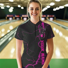 Load image into Gallery viewer, Black And Pink Custom Dragon Bowling Womens Quarter-Zip Shirt, Dragon Bowling League Shirts IPHW8688