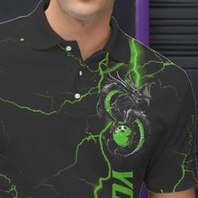 Load image into Gallery viewer, Black And Green Custom Dragon Bowling Polo Shirts For Men, Dragon Bowling League Shirts IPHW8689