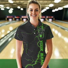 Load image into Gallery viewer, Black And Green Custom Dragon Bowling Polo Shirts For Women, Dragon Bowling League Shirts IPHW8689