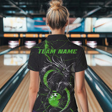 Load image into Gallery viewer, Black And Green Custom Dragon Bowling Polo Shirts For Women, Dragon Bowling League Shirts IPHW8689
