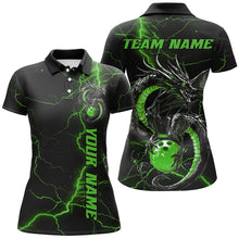 Load image into Gallery viewer, Black And Green Custom Dragon Bowling Polo Shirts For Women, Dragon Bowling League Shirts IPHW8689