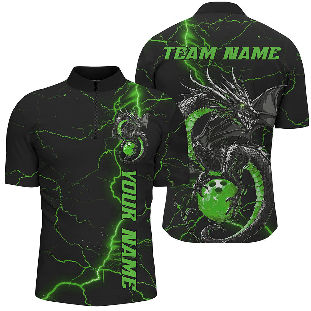 Black And Green Custom Dragon Bowling Quarter-Zip Shirts For Men, Dragon Bowling League Shirts IPHW8689