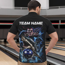 Load image into Gallery viewer, Custom Blue Lightning Patriotic Shark Bowling Team Men Quarter-Zip Shirts, US Flag Bowling Shirt IPHW8942