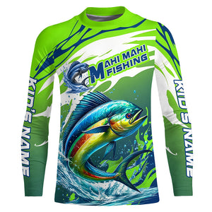 Custom Mahi Mahi Fishing Jersey, Mahimahi Long Sleeve Uv Protection Fishing Shirts | Green IPHW6869