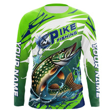Load image into Gallery viewer, Custom Pike Fishing Jersey, Pike Long Sleeve Uv Protection Fishing Shirts | Green IPHW6870