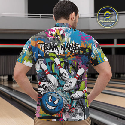 Custom Funny Graffity Bowling Quarter-Zip Shirts For Men, Bowling Team Shirt IPHW9381