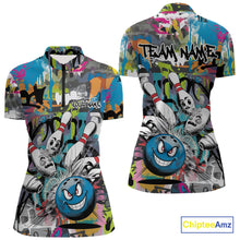 Load image into Gallery viewer, Custom Funny Graffity Bowling Quarter-Zip Shirts For Women, Bowling Team Shirt IPHW9381