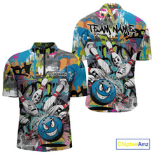 Load image into Gallery viewer, Custom Funny Graffity Bowling Quarter-Zip Shirts For Men, Bowling Team Shirt IPHW9381