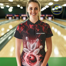 Load image into Gallery viewer, Custom Black And Red Flame Bowling Women Quarter-Zip Shirts, Fire Bowling League Shirt IPHW9388