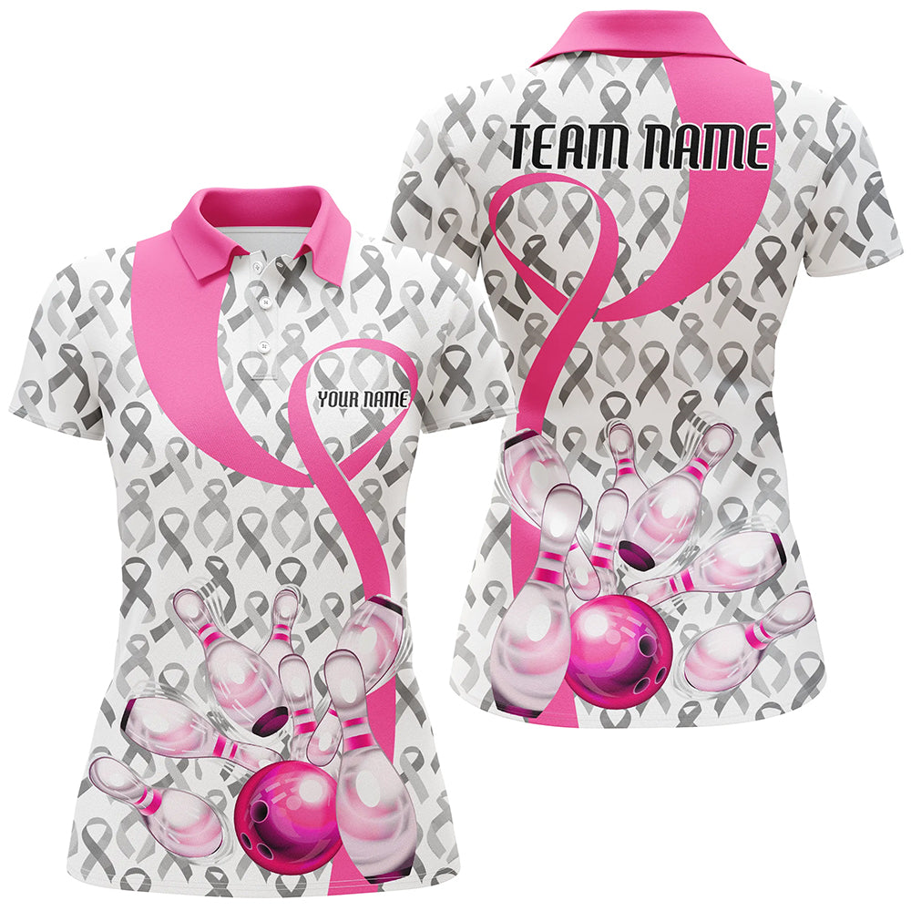 Custom Breast Cancer Pink Ribbon Ladies Bowling Shirts, Breast Cancer Awareness Team Jersey IPHW7012