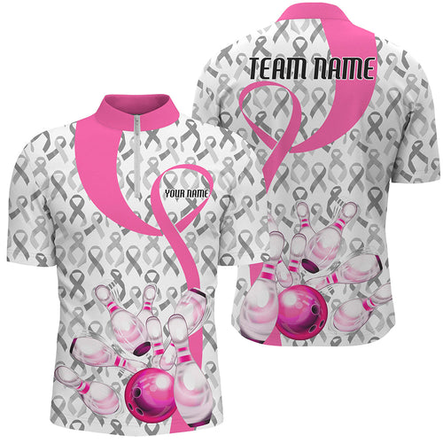 Custom Breast Cancer Pink Ribbon Bowling Shirts For Men, Breast Cancer Awareness Team Jersey IPHW7012