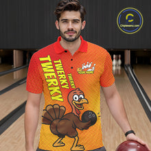 Load image into Gallery viewer, Custom Funny Twerky Turkey Bowling Polo Shirts For Men, Thanksgiving Bowling Shirt IPHW9764