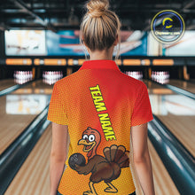 Load image into Gallery viewer, Custom Funny Twerky Turkey Bowling Polo Shirts For Women, Thanksgiving Bowling Shirt IPHW9764