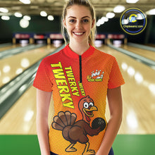 Load image into Gallery viewer, Custom Funny Twerky Turkey Bowling Women Quarter-Zip Shirts, Thanksgiving Bowling Shirt IPHW9764