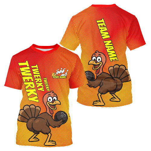 Custom Funny Twerky Turkey Bowling T-Shirts For Men, Thanksgiving Bowling IPHW9764