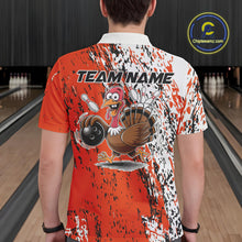 Load image into Gallery viewer, Custom Funny Orange Thanksgiving Turkey Bowling Men Polo Shirts, Turkey Bowling Jerseys IPHW9765