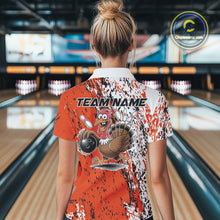 Load image into Gallery viewer, Custom Funny Orange Thanksgiving Turkey Bowling Women Quarter-Zip Shirts, Bowling Jersey IPHW9765