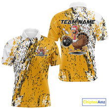 Load image into Gallery viewer, Custom Funny Yellow Thanksgiving Turkey Bowling Men Polo Shirts, Turkey Bowling Jerseys IPHW9766