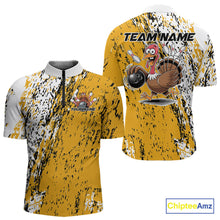 Load image into Gallery viewer, Custom Funny Yellow Thanksgiving Turkey Bowling Men Quarter-Zip Shirts, Turkey Bowling Jerseys IPHW9766