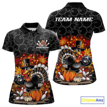 Load image into Gallery viewer, Custom Funny Thanksgiving Turkey Bowling Women Polo Shirts, Autumn Bowling Shirt IPHW9771
