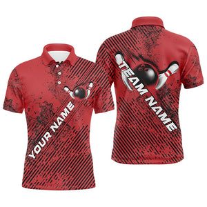 Custom Red Bowling Jerseys, Grunge Bowling Polo Shirts For Men Bowlers Outfits IPHW8231