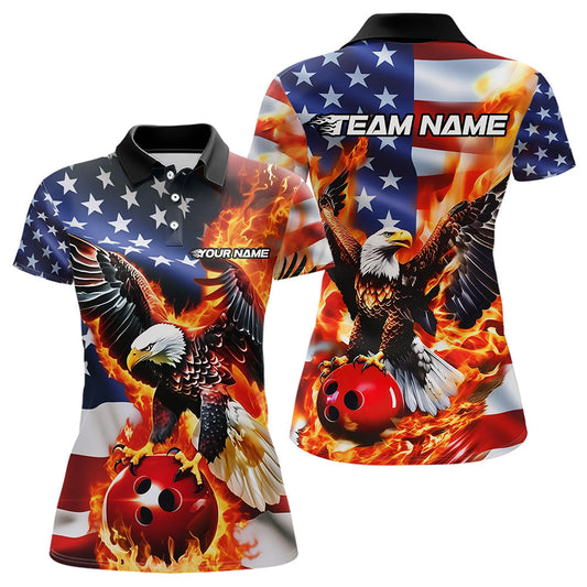 Custom USA Eagle Bowling Polo Shirts For Women, Patriotic Bowling League Shirt IPHW8451