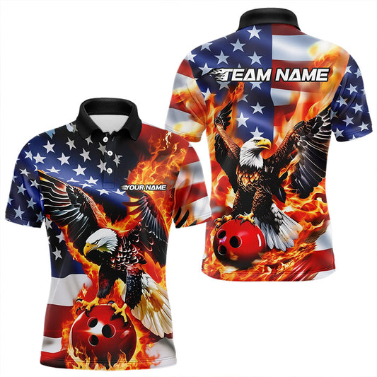 Custom USA Eagle Bowling Polo Shirts For Men, Patriotic Bowling League Shirt IPHW8451