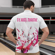 Load image into Gallery viewer, Custom White And Pink Splatter Bowling Quarter-Zip Shirts For Men, Bowling Tournament Shirt IPHW8459