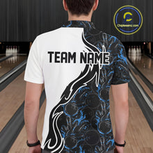 Load image into Gallery viewer, Custom Black And Blue Flame Bowling Team Shirts, Bowling League Shirt Men Bowling Jersey IPHW10545